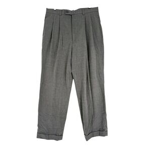 Milano Uomo Mens Grey Pleated Cuffed Dress Pants Slacks 34x30 Heather Grey